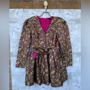 NBD Danjelica Mini Brocade Dress in Gold & Magenta size large NWT